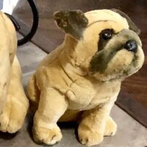 Realistic Pug Dog Puppy Pet Plush Sitting Stuffed Animal Tan & Brown 10” Inches